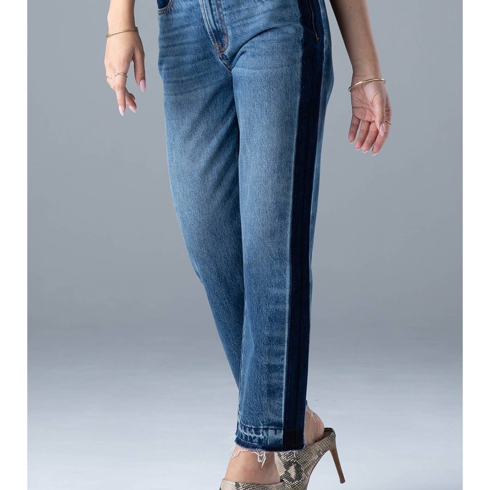 High Rise Cotton Jean Boyfriend Color Block Pant Boho Chic women 32 Large - Picture 5 of 5
